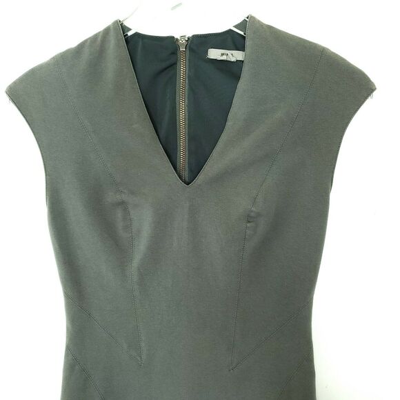 Helmut Lang V-Neck Asymmetrical Mini Dress M Green-Gray Asymmetrical Bodycon - Picture 2 of 8